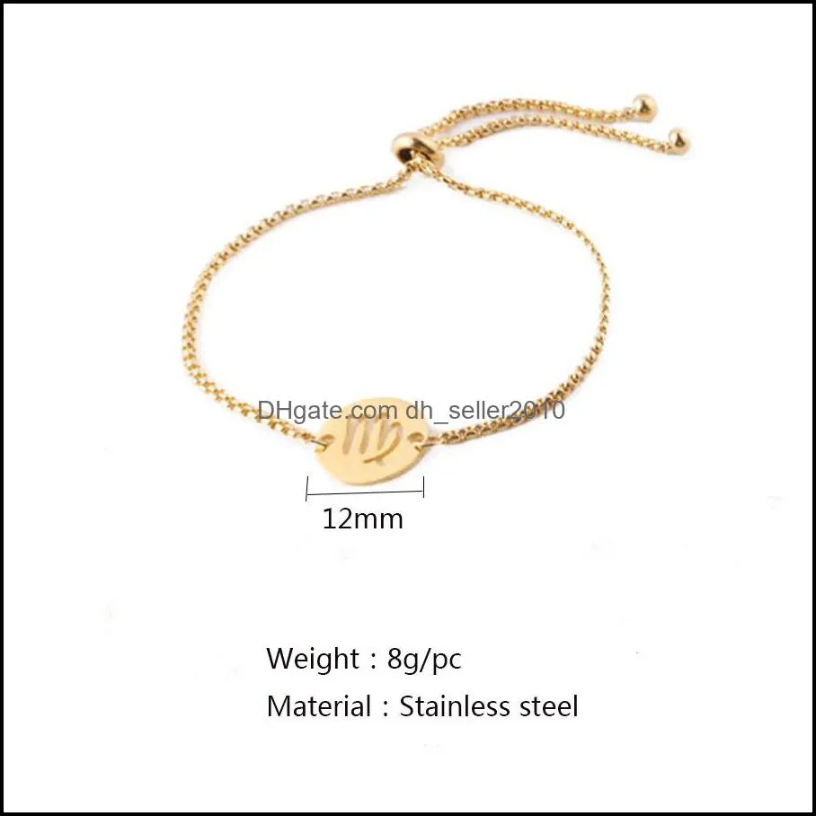 Fashion 12 Constellation Link Bracelet Design for Women Amulet Zodiac Sign Rose Gold Color Charm Bangle Birthday Gift Titanium Stainless Steel Hand