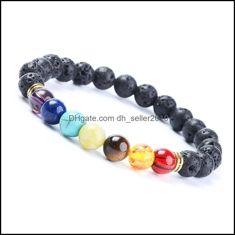 natural lava rock stone bracelet 8mm yoga bead 7 chakras bangle essential oil diffuser bracelets for women men jewelry free dhl