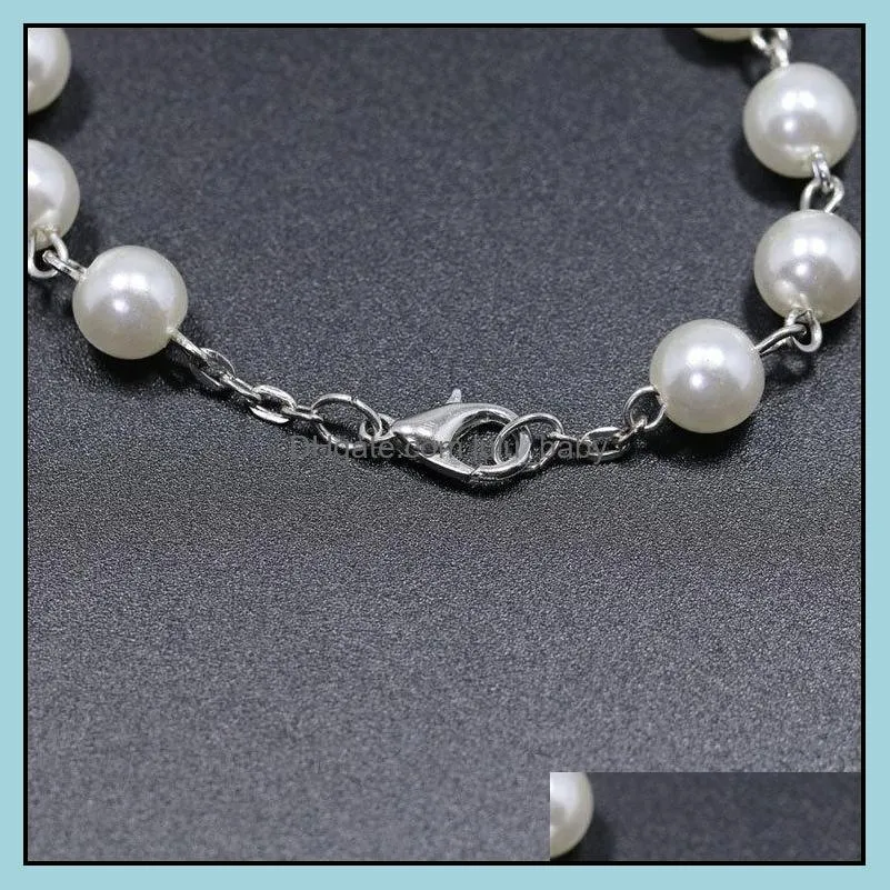 catholic rosary bracelets wood beads white pearl christ cross jesus virgin bracelet religious jewelry for women n200fz