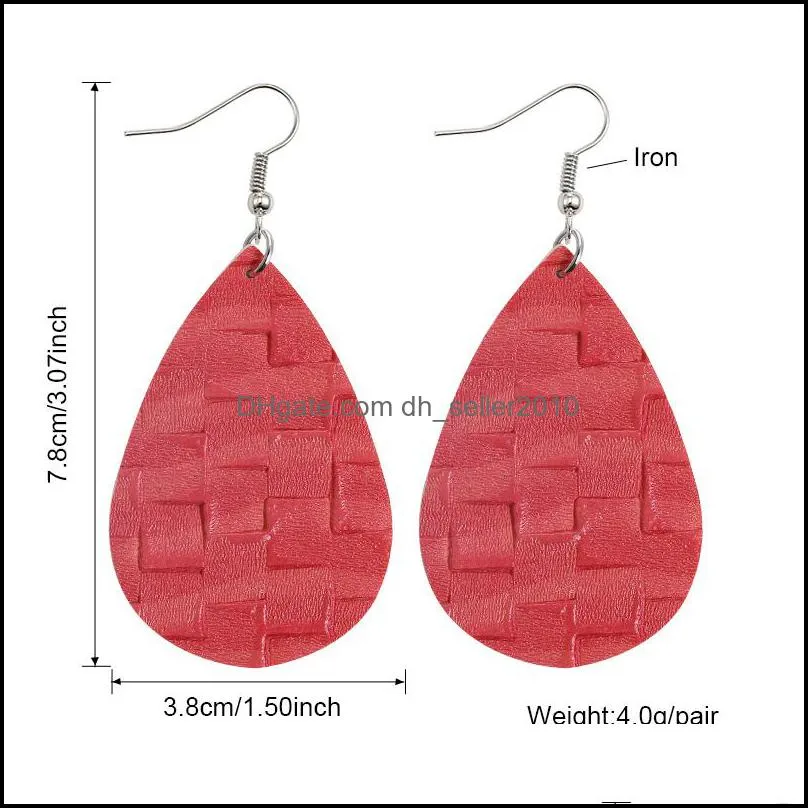 Colorful Weave Pattern Lattice PU Leather Dangle Earring for Women Double Side Bohemian Silver Plating Hook Earring Jewelry