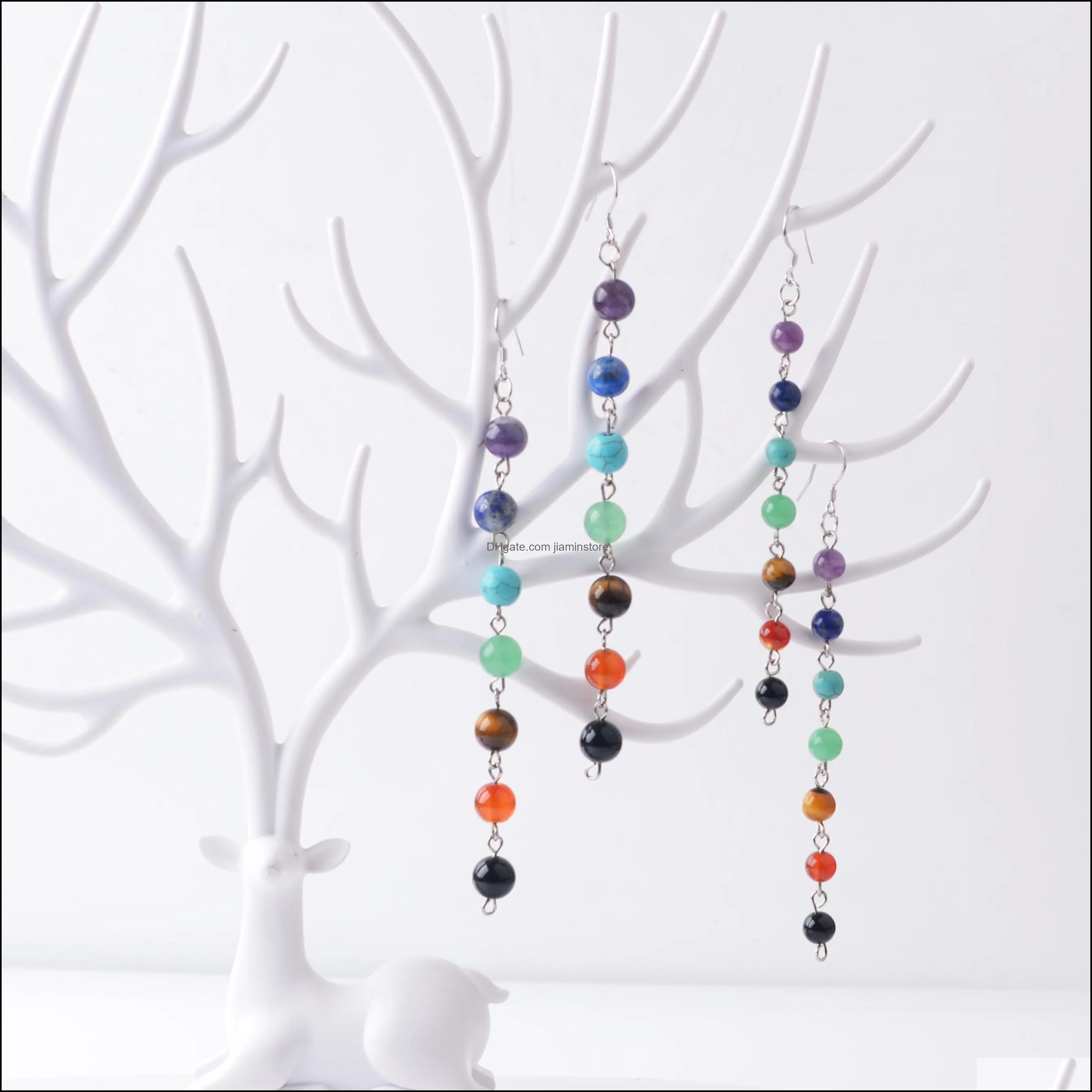 Seven chakras round bead earrings women`s elegant fashion charm earrings