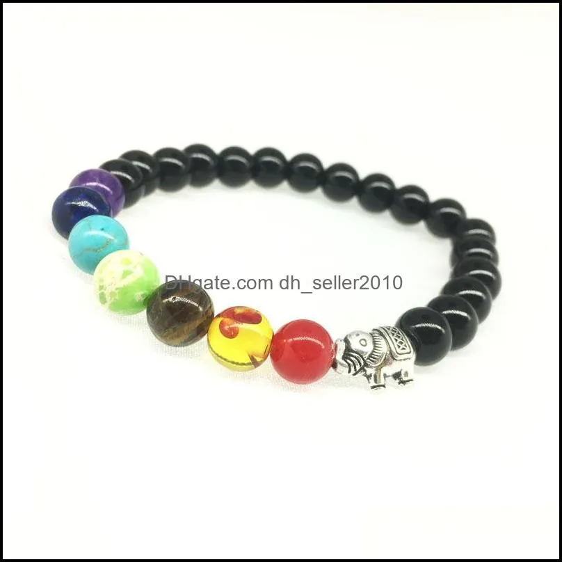 natural stone 7 chakra bracelet elephant bangle round beads  oil diffuser fashion elastic bracelets for women men