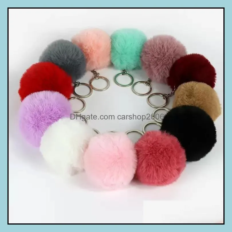 8cm trinket pompons keyring faux rabbit fur keychain fluffy key chains trinkets pom pom keychains