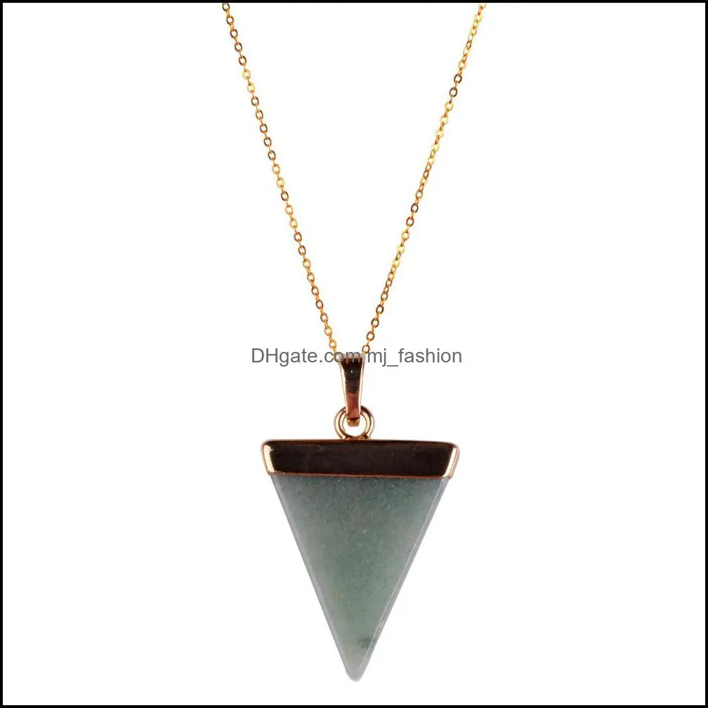 geometric colorful nature stone necklace triangle crystal necklaces pendant for valentine`s day women and men wholesale