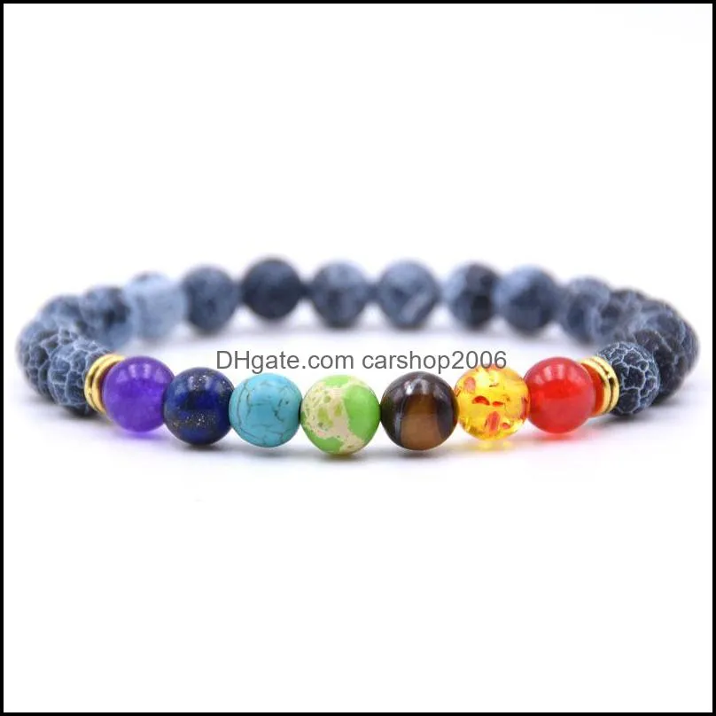 7 Chakra Planet Gemstone Bead Bracelet Men`s Ms. Fused Rock Oil Diffusion Bangle Bracelet Yoga Beads Elastic Adjustable (Color)