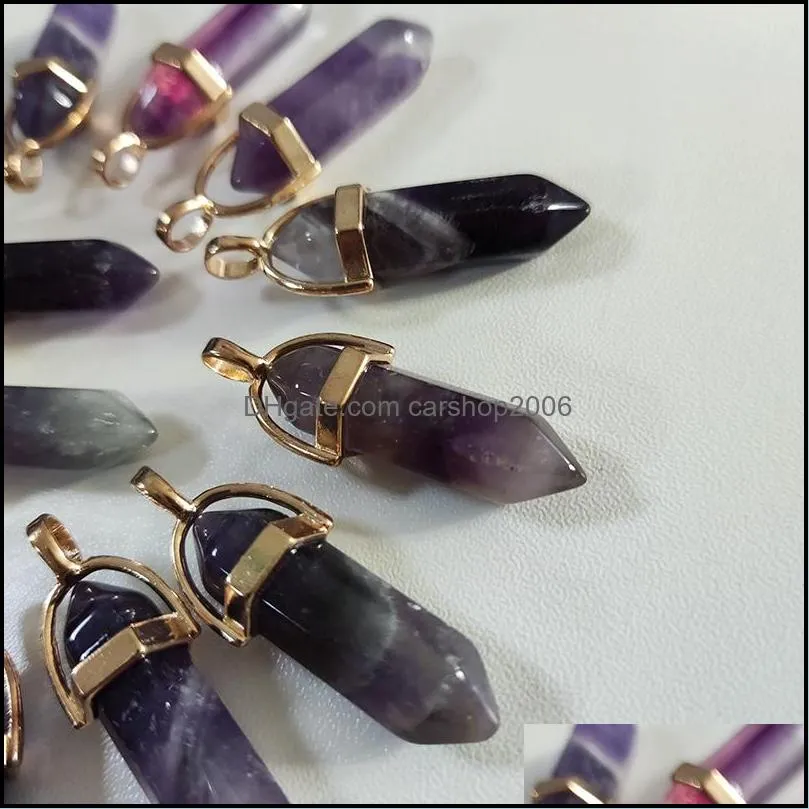 lot amethyst natural stone charms hexagonal column pendant reiki healing for women necklace diy jewelry making accessories