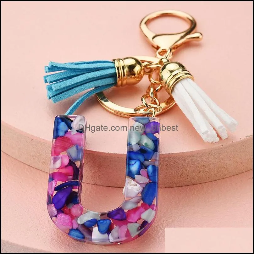 english alphabet keychain tassel pendant key chain transparent acrylic crystal keychains for bag car keys women keyring christmas gift fashion