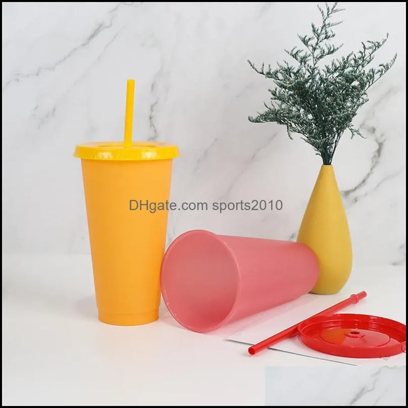 Reusable Magic PP cup 710ML Plastic Color Changing Cup colourful Candy Colors Drinking Tumblers with Lid and Straw 989 Z2