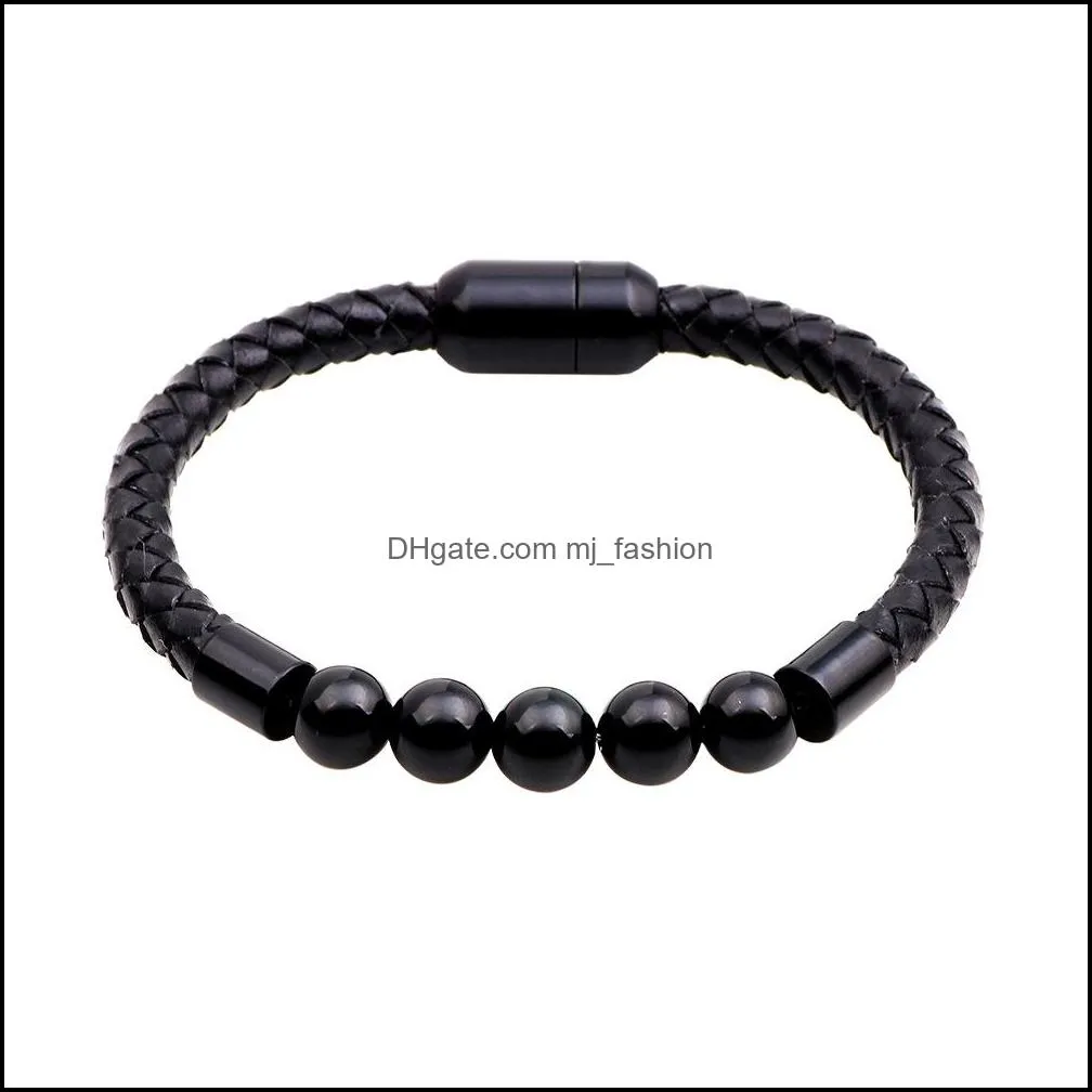 chakra lava rock leather bracelet cowhide braided mens bracelet healing balancing genuine leather bracelets with magnetic-clasp