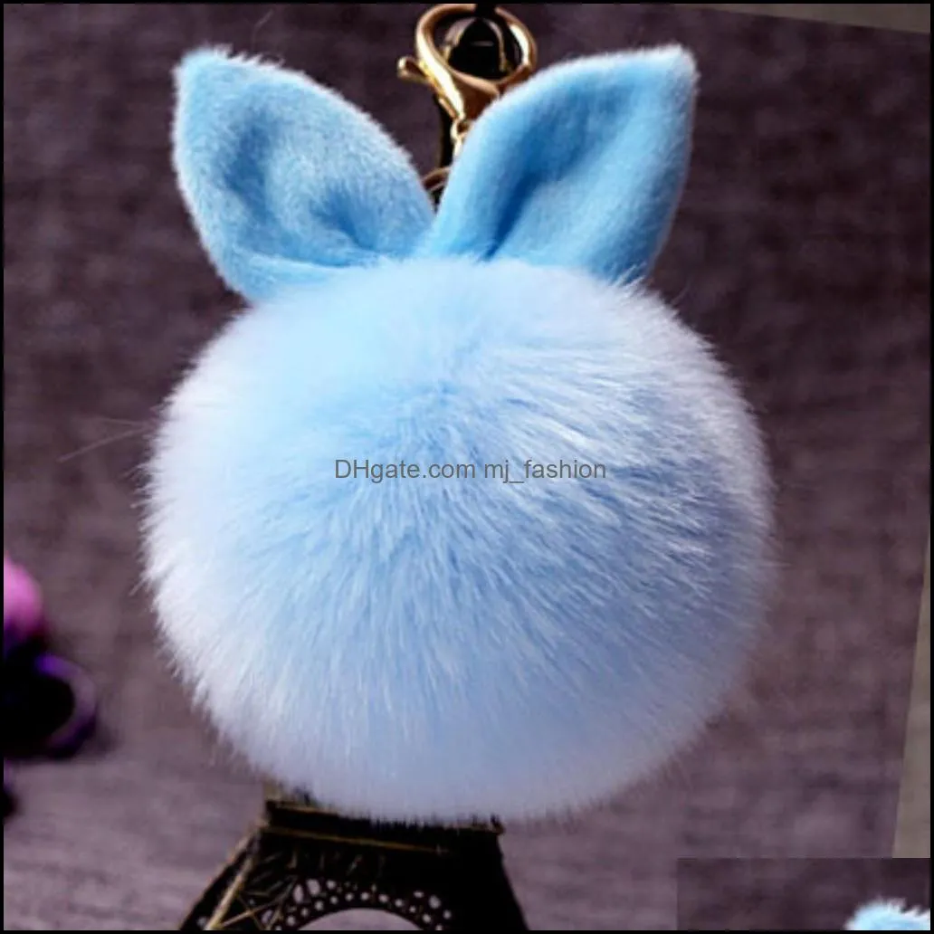 pompom keychains faux rabbit fur ball key chain keyrings keys holder pendant charm fluffy keyring fashion accessories d316q f