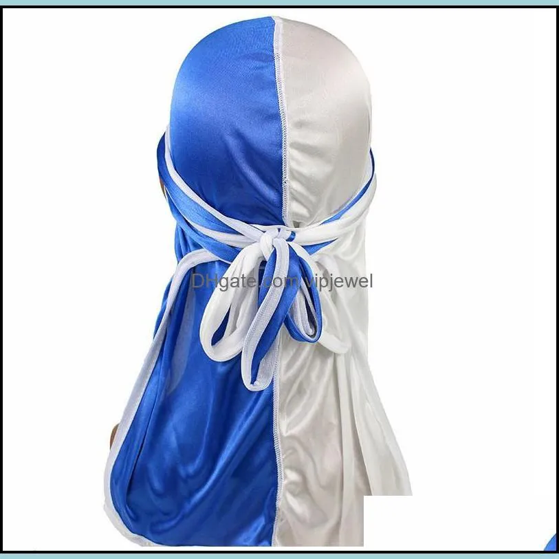 New Men Silky Durag Pirate Cap Hat mens Bandana Double Color Satin Durags Elastic Turban caps hats Fashion headwear Hair Accessories