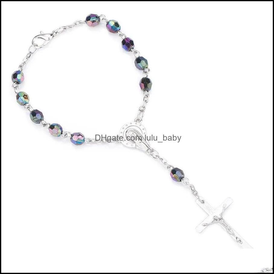 plated crystal beads bracelets bangle jewelry chain rosary religious bracelet with cross fashion charm accessories free dhl