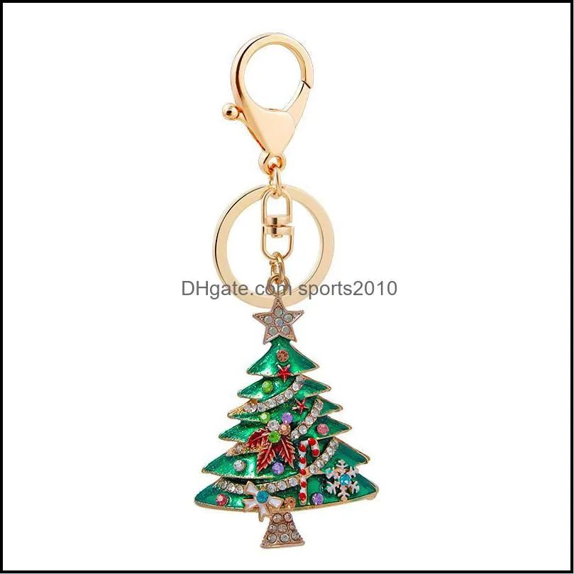 Christmas Party Favor DIY Diamond Key Chain Xmas Tree Keychain Pendant Zinc Alloy Charm Hanging Pendants Home New Year Holiday 4599 Q2