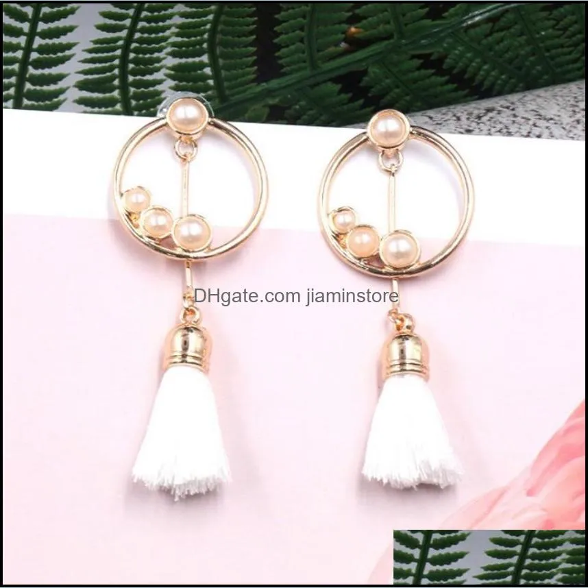 Long fringed earrings round with pearl diamond accessories female dress cocktail wedding earrings