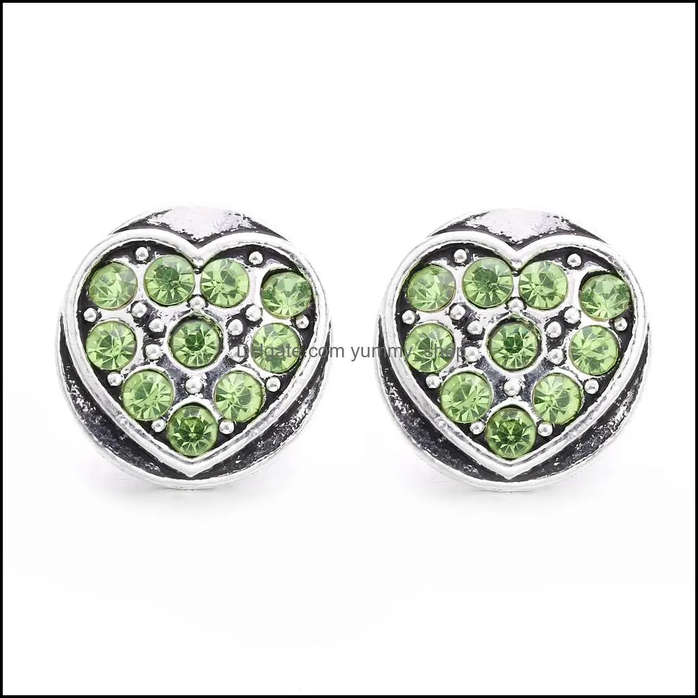 fashion heart rhinestone snap button jewelry components 12mm metal snaps buttons fit earrings bracelet bangle noosa tz002