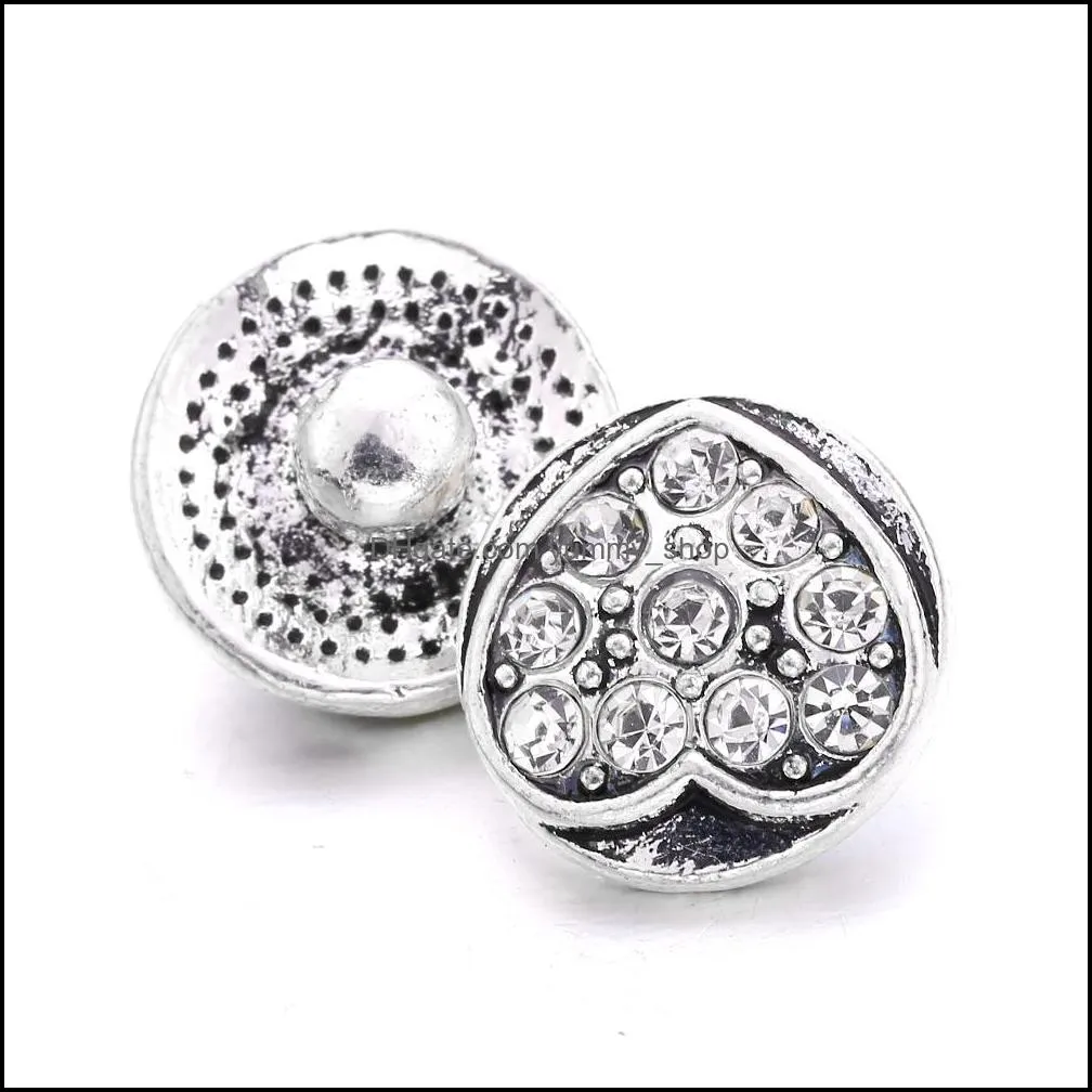 fashion heart rhinestone snap button jewelry components 12mm metal snaps buttons fit earrings bracelet bangle noosa tz002