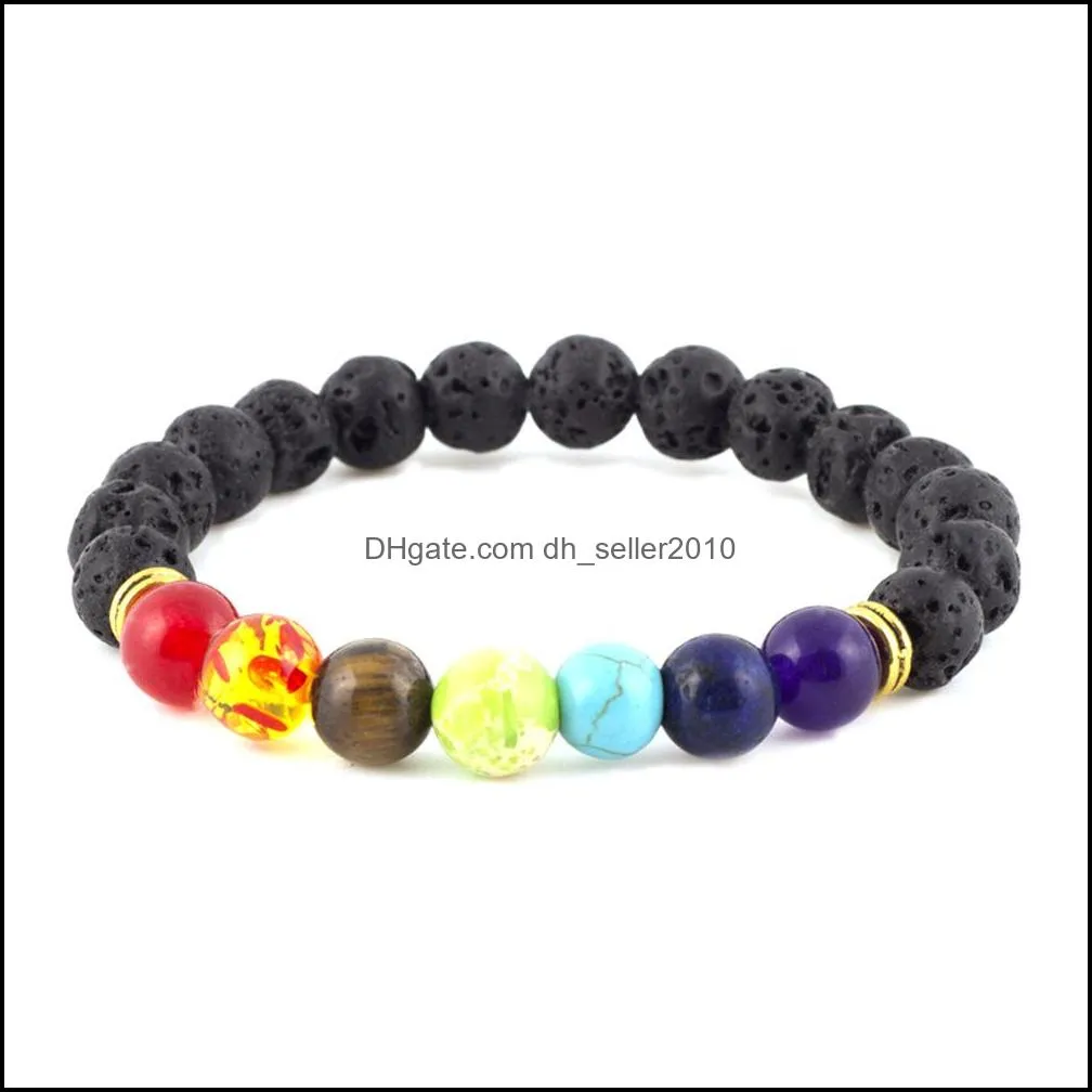 natural lava rock stone bracelet 8mm yoga bead 7 chakras bangle essential oil diffuser bracelets for women men jewelry free dhl