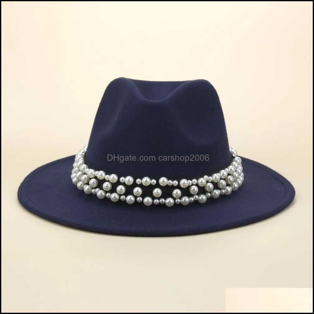 fedoras bulk women`s hat 2021 felt pearl fedora hats for women woman panama cap female jazz caps autumn winter fashion accessories wholesale