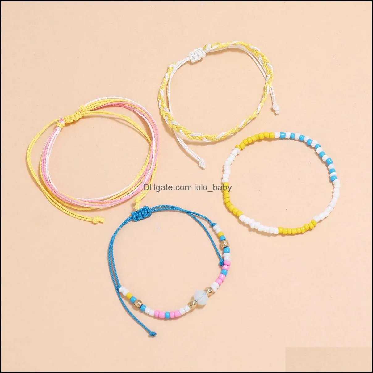 4pcs/set friendship woven multi-layers bracelet waterproof wax string rope beads boho braided jewelry bangle free dhl q505fz