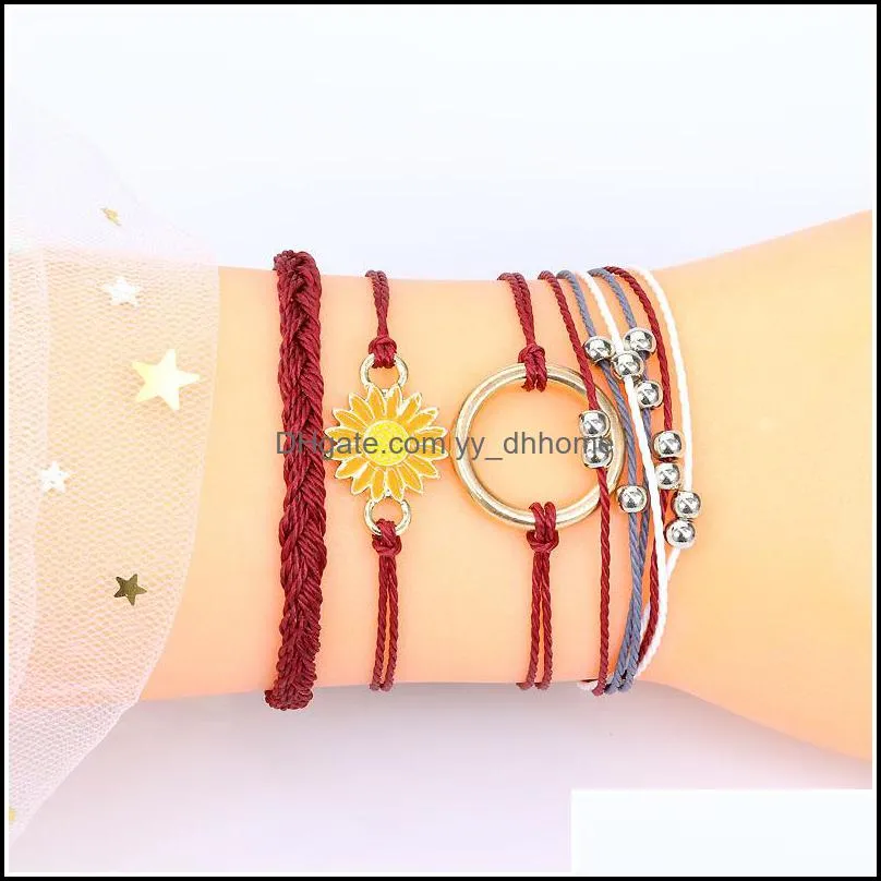 Adjustable Braided Rope Bracelets Multilayer Bracelet Handmade DIY Bangle for Women Girls Fashion Jewelry Q541FZ