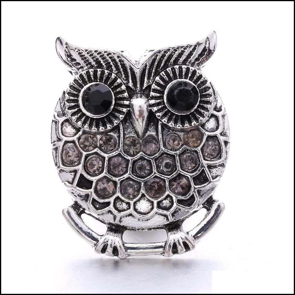 snap button jewelry component rhinestone retro owl 18mm metal snaps buttons fit bracelet bangle noosa n0054