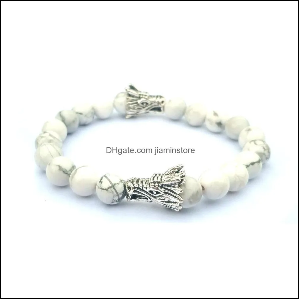 10pc/set 8MM howlite Beads Antique Beads Energy Yoga Bead Hand Weaving Dragon Bracelet for gift women custom jewelry