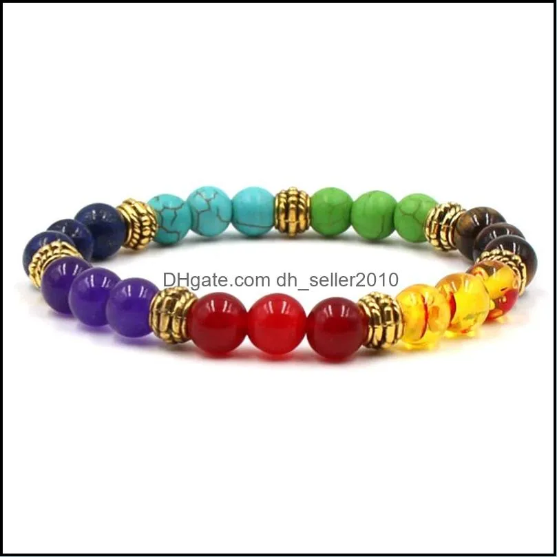 natural stone 7 chakra bracelets energy yoga beads women men colorful beaded bracelet bangle handmade hand strings gift g115s f