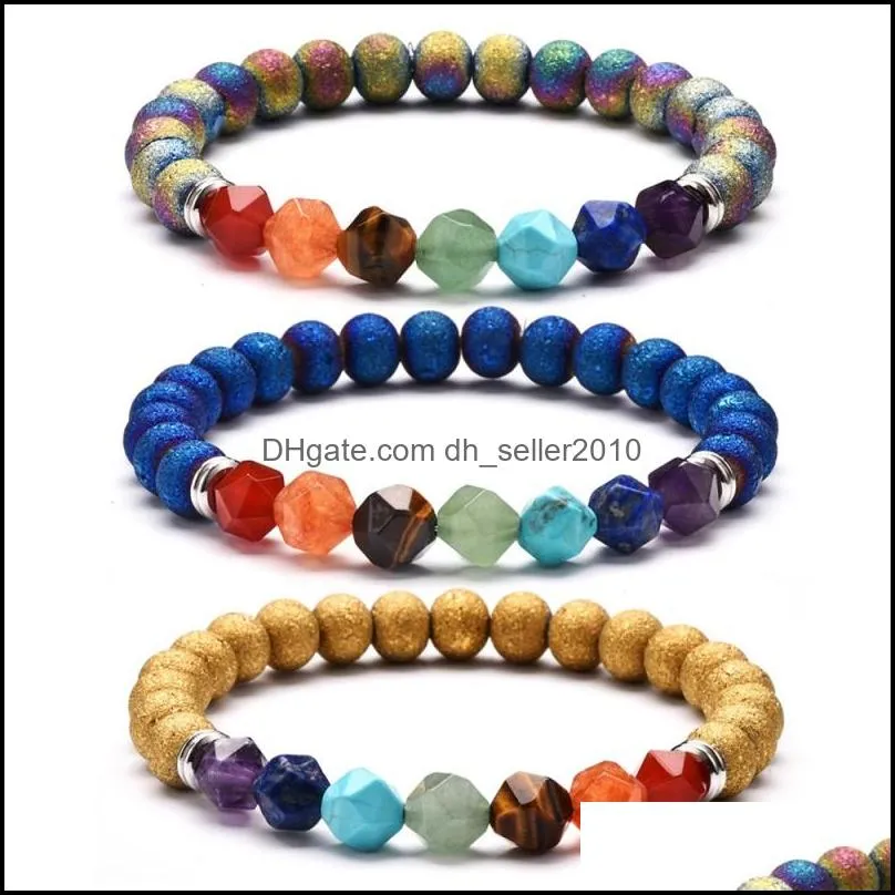 natural stone bangle energy crystal agate bracelets 8mm irregular beads 7 chakra yoga bracelet women men jewelry free dhl m192r