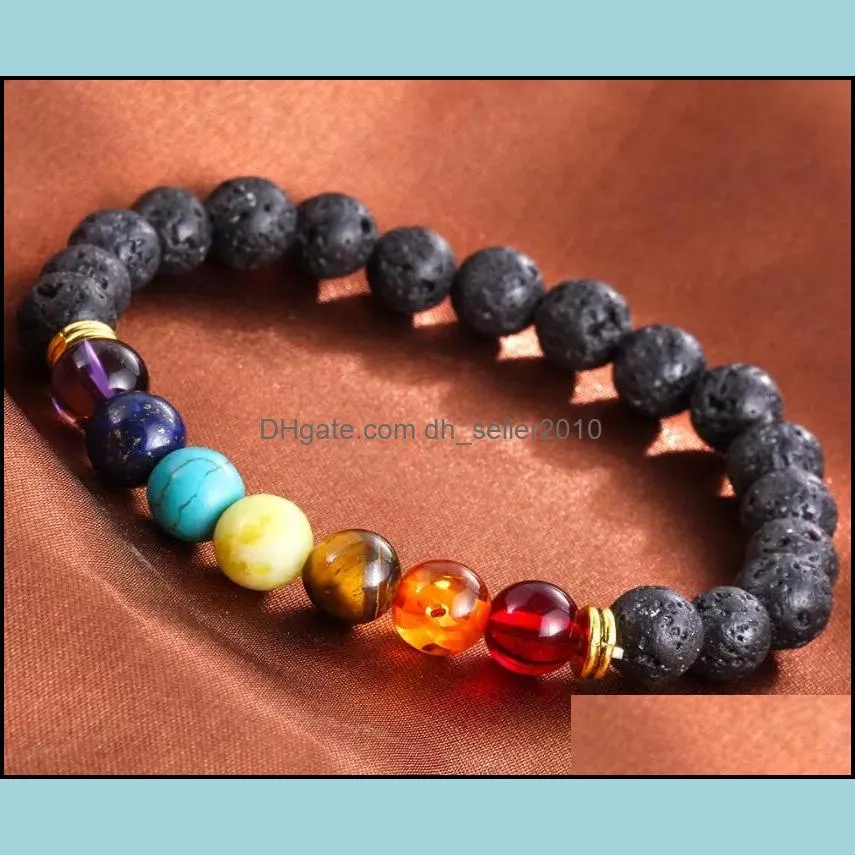 black volcanic lava stone bracelet  oil diffuser bracelets bangle for women men gift yoga beads 7 chakra jewelry free dhl b124s