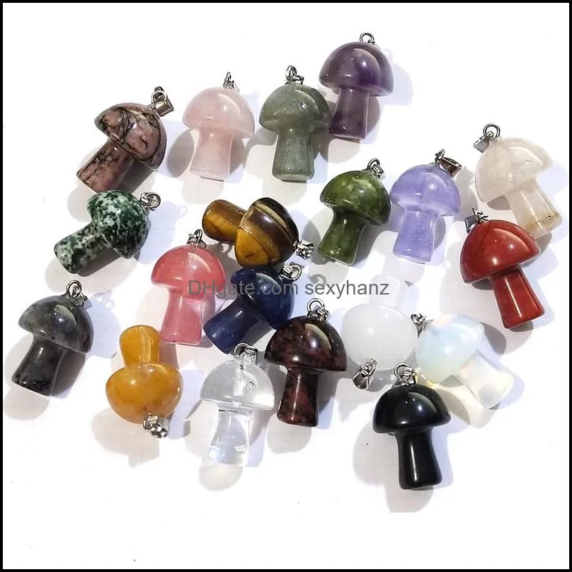 Natural Stone Mushroom Shape Charms Quartz Crystal Pendant Necklace Rose Quartz Tiger Eye DIY Jewelry Making Necklaces Earrings