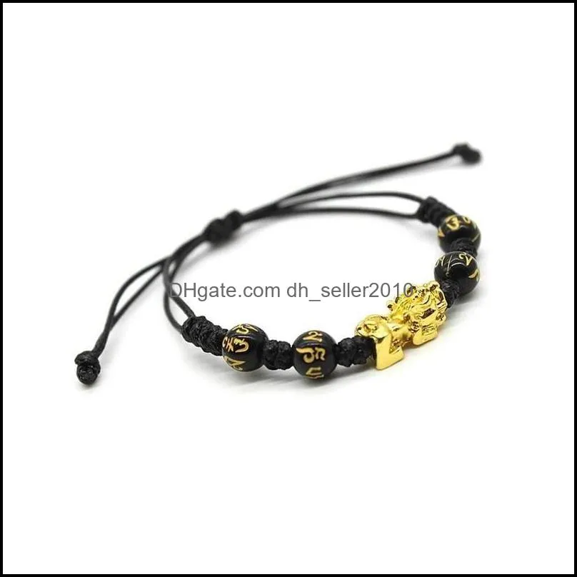 Unisex Obsidian Stone Chain Bracelet Rope Wristband Gold Animal Wealth Health Rich Good Luck Beads Bracelets For Women Men