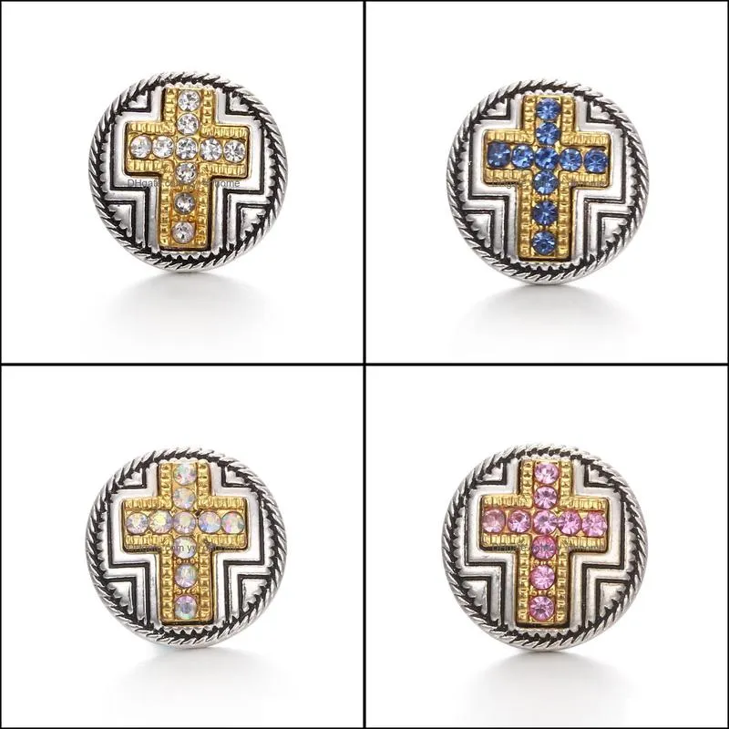 snap button jewelry component rhinestone cross 18mm metal snaps buttons fit bracelet bangle noosa a0237