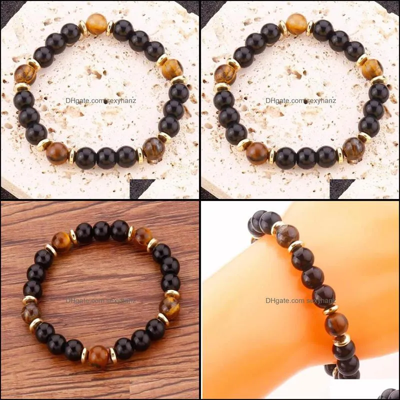 8mm Black Stone Tigers Eye Bead Strands Braclets for Women Men Jewelry