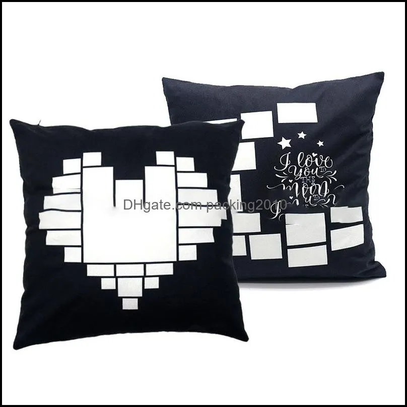 Sublimation Blank Pillows Cover Love Heart Pillowslip Black Men Women Moon Star Pillow Case Household Fashion 8ex P2