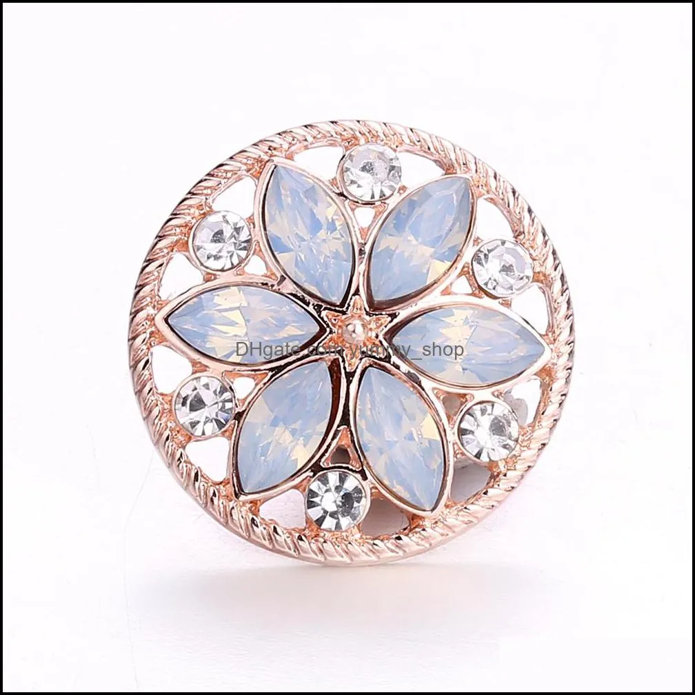 colorful oval crystal snap button jewelry components rose gold 18mm metal snaps buttons fit bracelet bangle noosa for women men