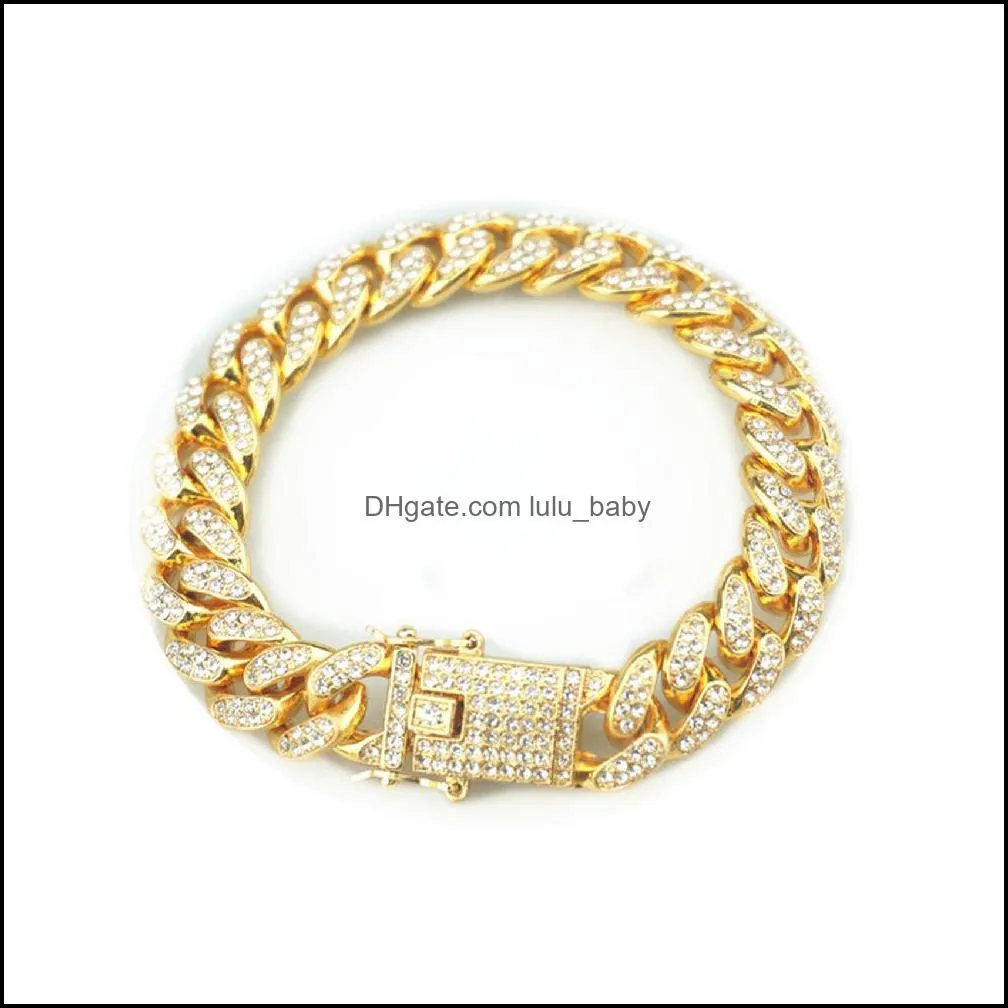 full diamond cuban chain bangle bracelet for men women crystal jewelry accessories q300fz