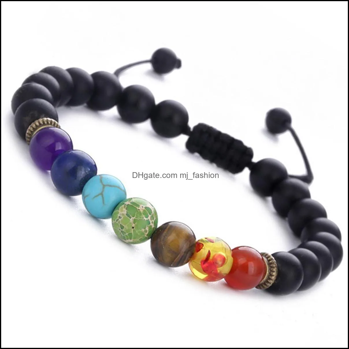 10pc/set new natural stone 8mm lava stone yoga energy bracelet volcanic stone seven chakra braid bracelets