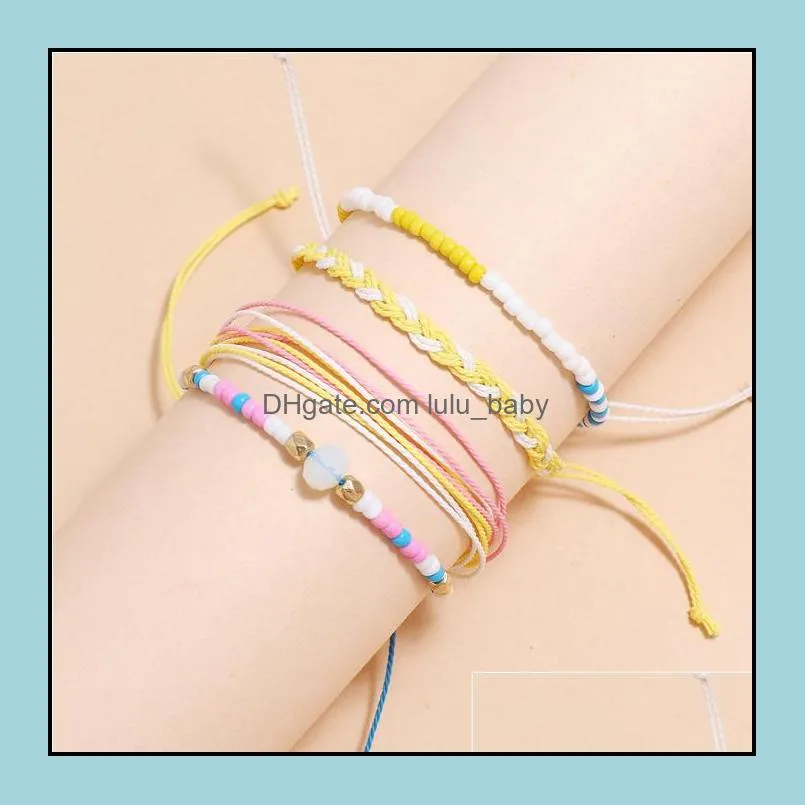 bohemian adjustable hand woven bracelet set braided wave colorful bead bracelets rope bangle jewelry women q505fz
