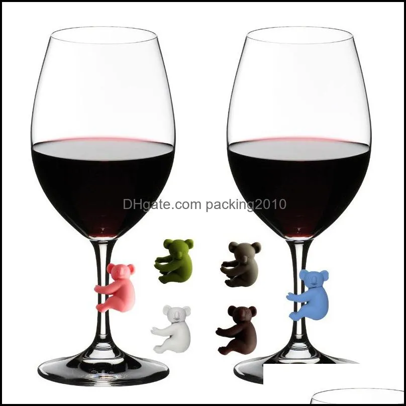 Glass Cups Bar Tools Recognizer Wine Koala Cup Silicone Identifier Tags Party Wine Glass Dedicateds Tag 6pcs/ set B3