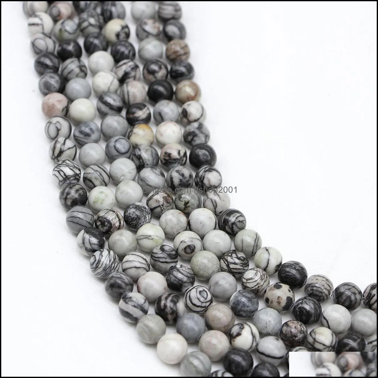 Mesh Jasper Round Beads Polished Round Smooth Gemstone Round Crystal Energy Healing Bead Assortments for Jewelry Making Bracelet Necklace