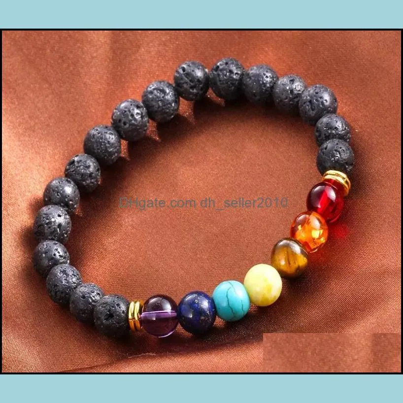 black volcanic lava stone bracelet  oil diffuser bracelets bangle for women men gift yoga beads 7 chakra jewelry free dhl b124s