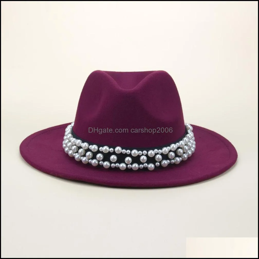 fedoras bulk women`s hat 2021 felt pearl fedora hats for women woman panama cap female jazz caps autumn winter fashion accessories wholesale