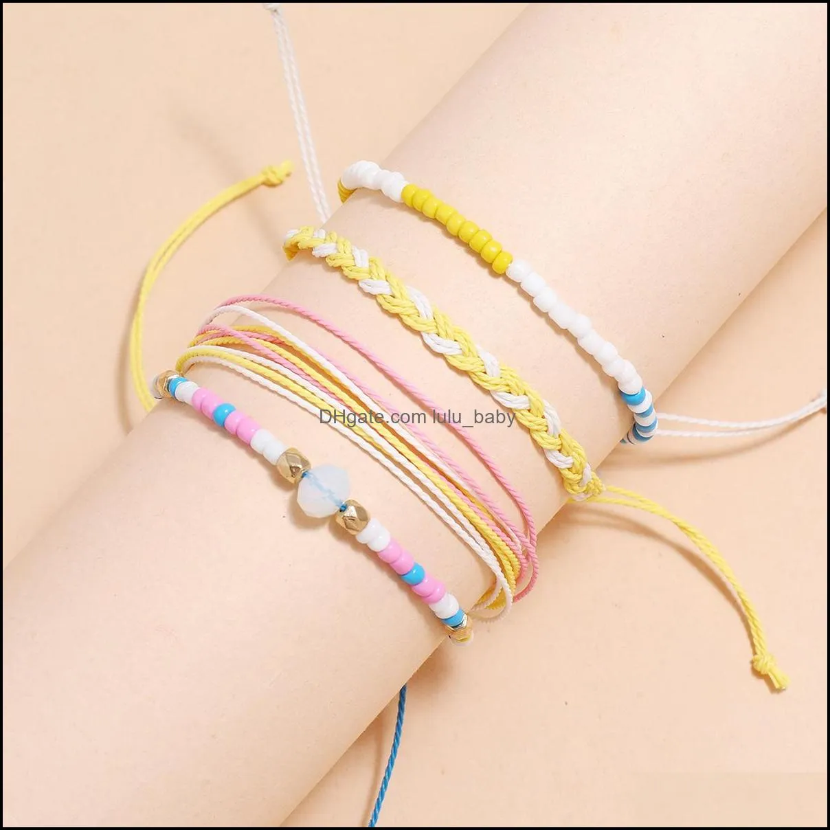 4pcs/set friendship woven multi-layers bracelet waterproof wax string rope beads boho braided jewelry bangle free dhl q505fz