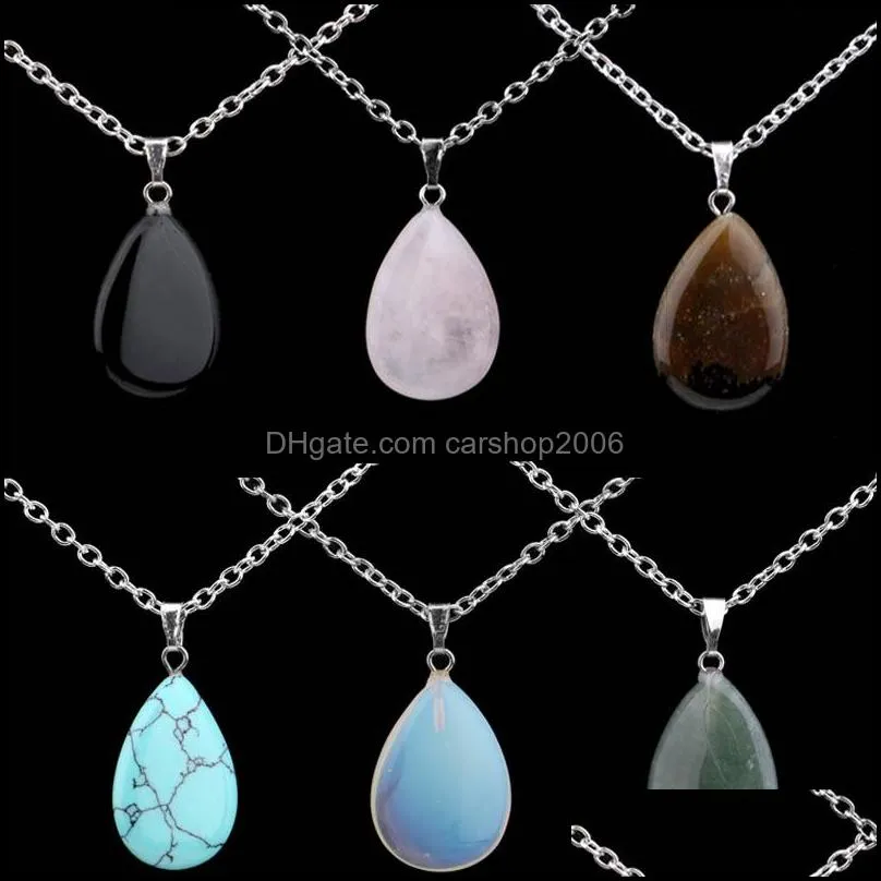 fashion natural stone necklaces quartz crystal waterdrop pendant chakra point healing gem necklace for women jewelry free dhl d886s