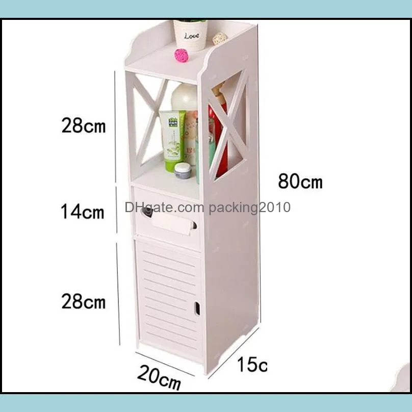 Floor Mounted Waterproof Toilet Side Cabinet PVC Bathroom Storage Rack Bedroom Kitchen Storage Shelves Home Bathroom Organizer 227 V2