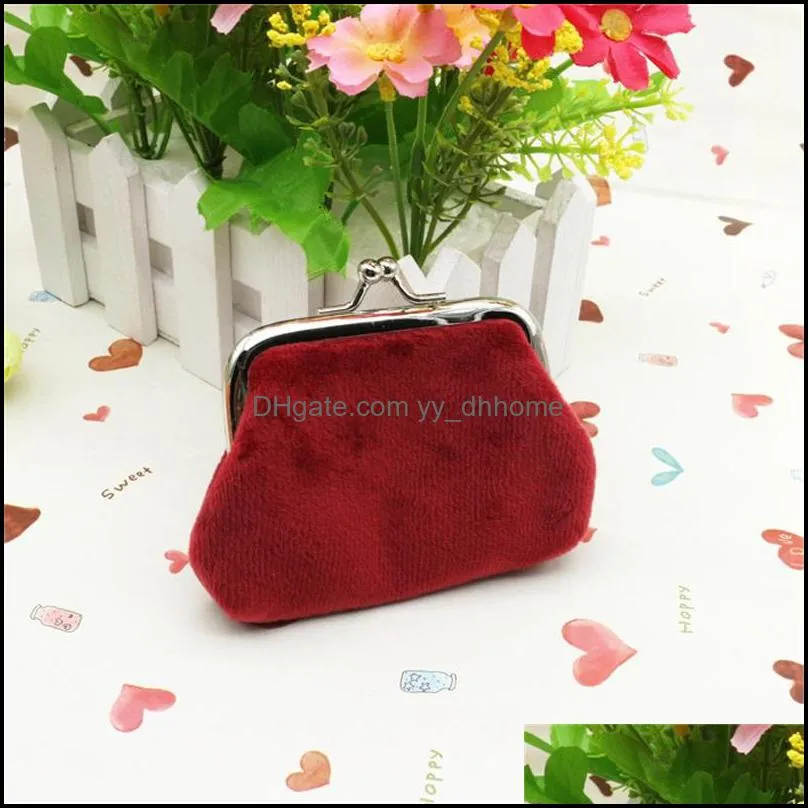 Retro Handbag Flannelette Pure Colors Hand Held Coin Purse With Metal Buckle Women Wallets 3 Inches 1 7wc E1