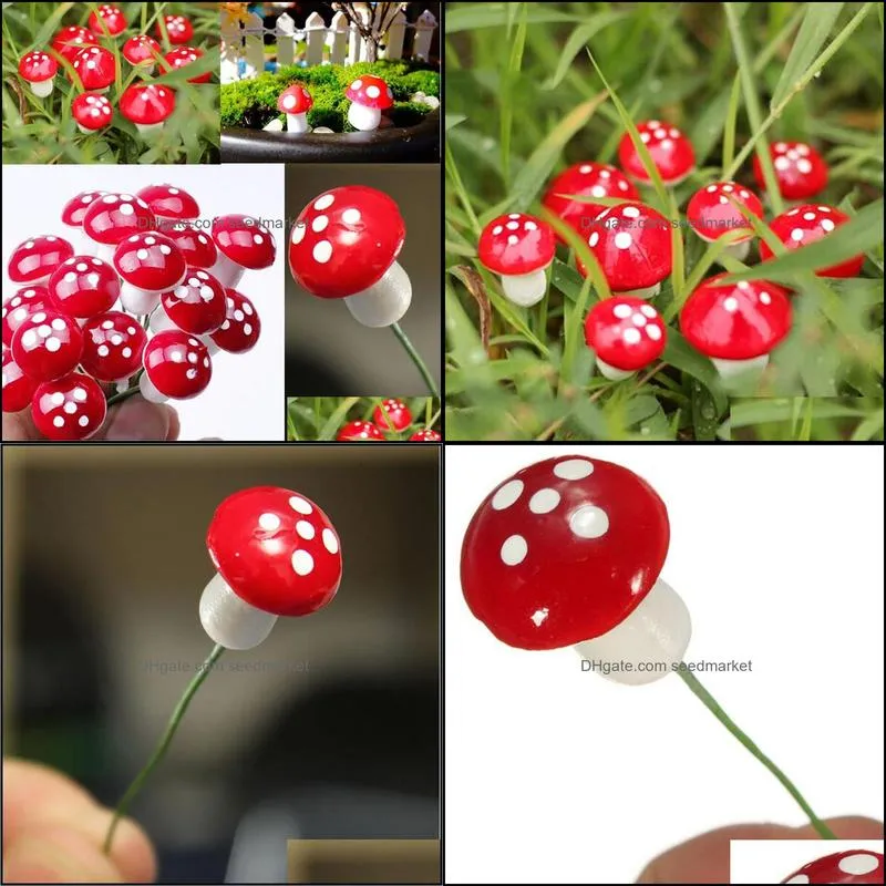 10pcs/set artificial mini mushroom miniatures fairy garden moss terrarium resin crafts decorations stakes craft 2cm