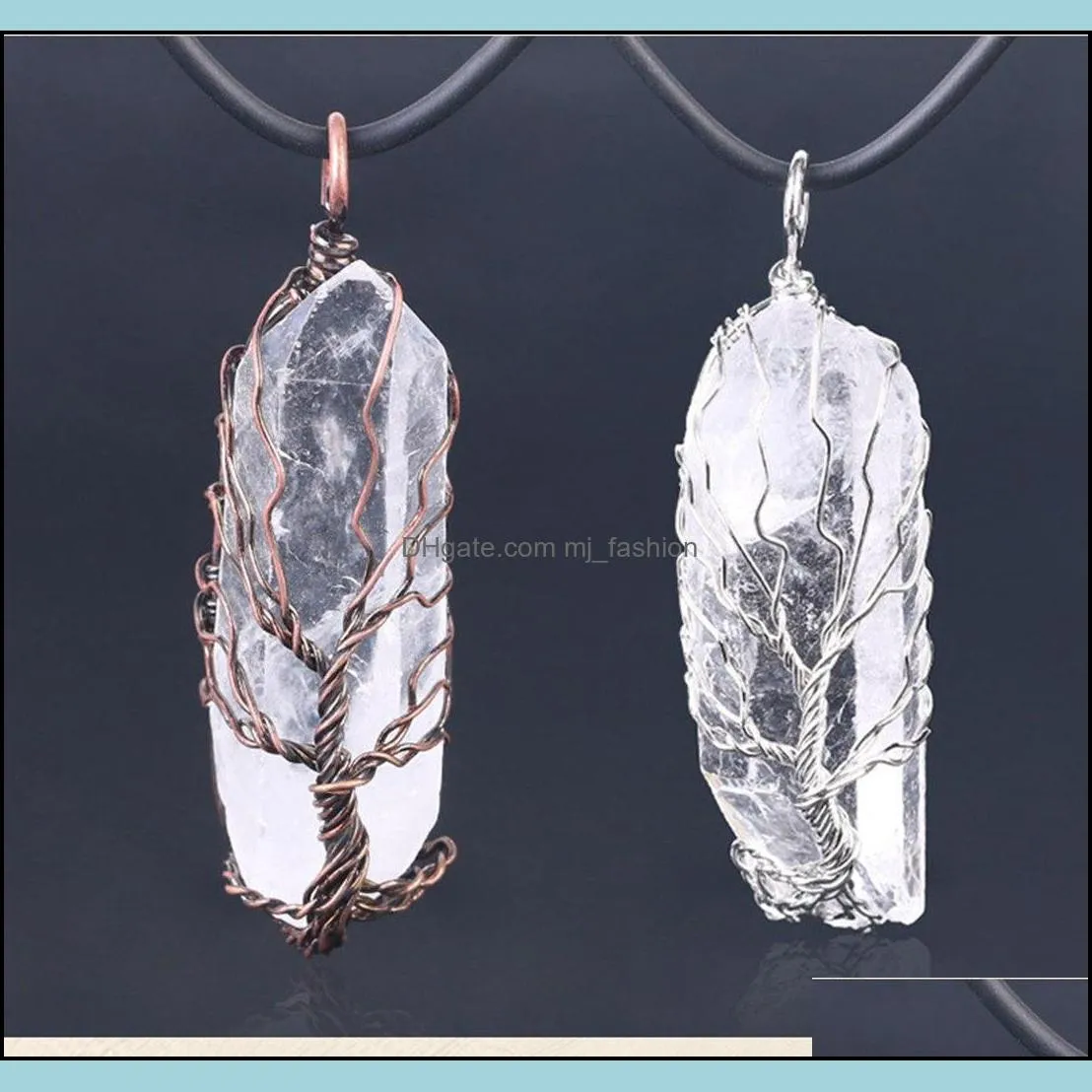 hand-wound crystal column pendant natural stone crystal necklace hexagon column pendant handmade winding necklace men and women