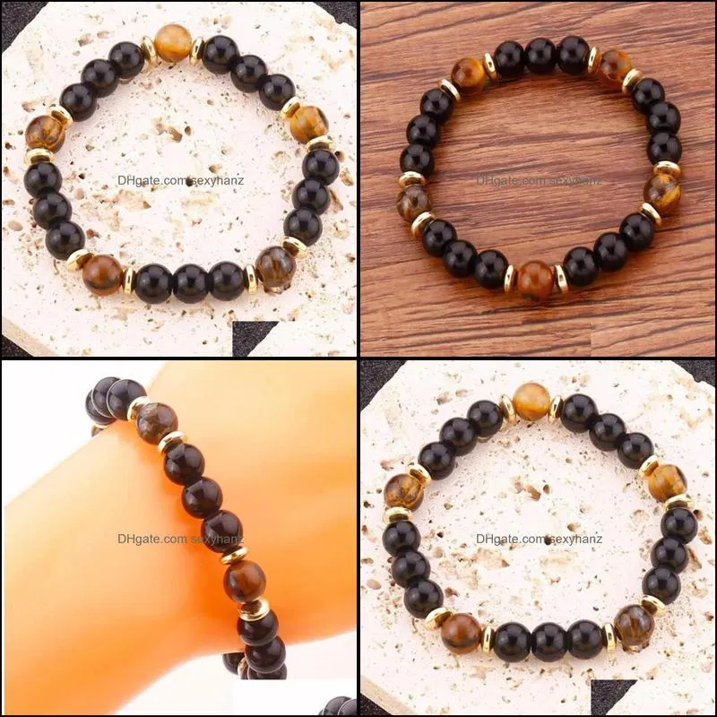 8mm Black Stone Tigers Eye Bead Strands Braclets for Women Men Jewelry