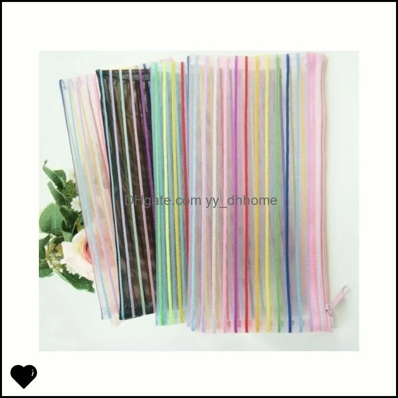 Nylon Net Cosmetic Bags Transparent Colorful Lines Pattern Toiletry Pouch Lady Makeup Storage Package Travel Portable Fashion 0 95zh